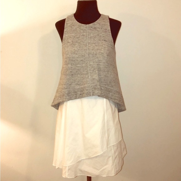 10 Crosby Derek Lam Layered Sleeveless Cotton Dress White Grey Knit 0 - Picture 3 of 9